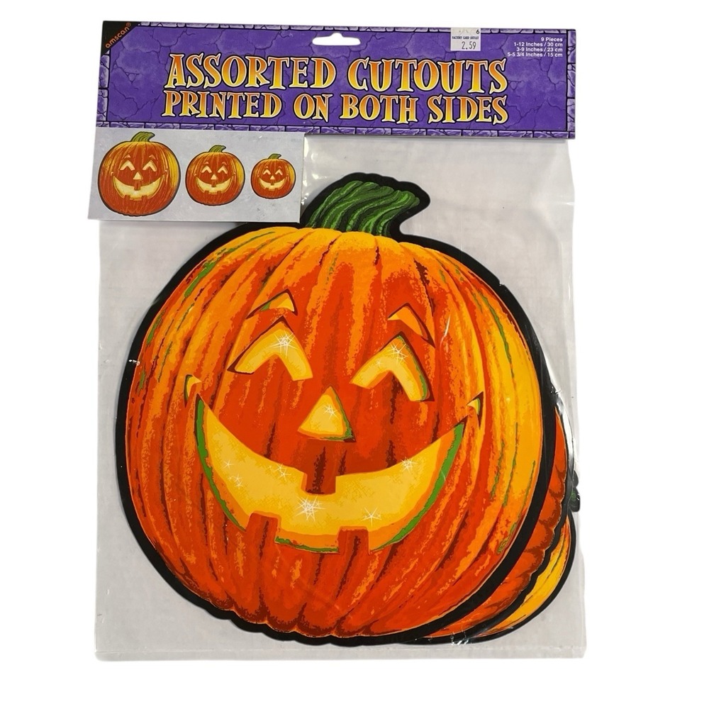 Vintage Amscan Halloween Die Cut Outs Pumpkins 3 Sizes 9 Total Jack O Latern NOS